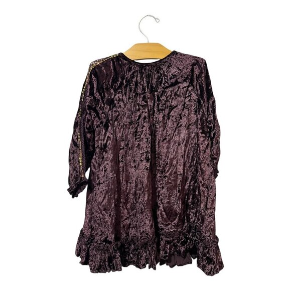 Velveteen Girls Crushed Velvet Dress Size 4 Ruffles Tassels Purple Gold - Picture 3 of 6